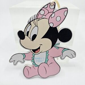 VTG 1984 DISNEY CHRISTMAS ORNAMENT WOODEN MINNIE MOUSE BABY'S FIRST CHRISTMAS